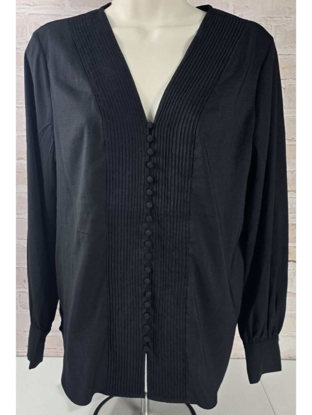 Tahari Black Stretch V-Neck Long Sleeve Top Blouse Casual Dress Women's S NWT